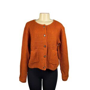 Pretty Garden Chic Womens Orange Knitted Button-Up Cardigan Sweater With Two Poc